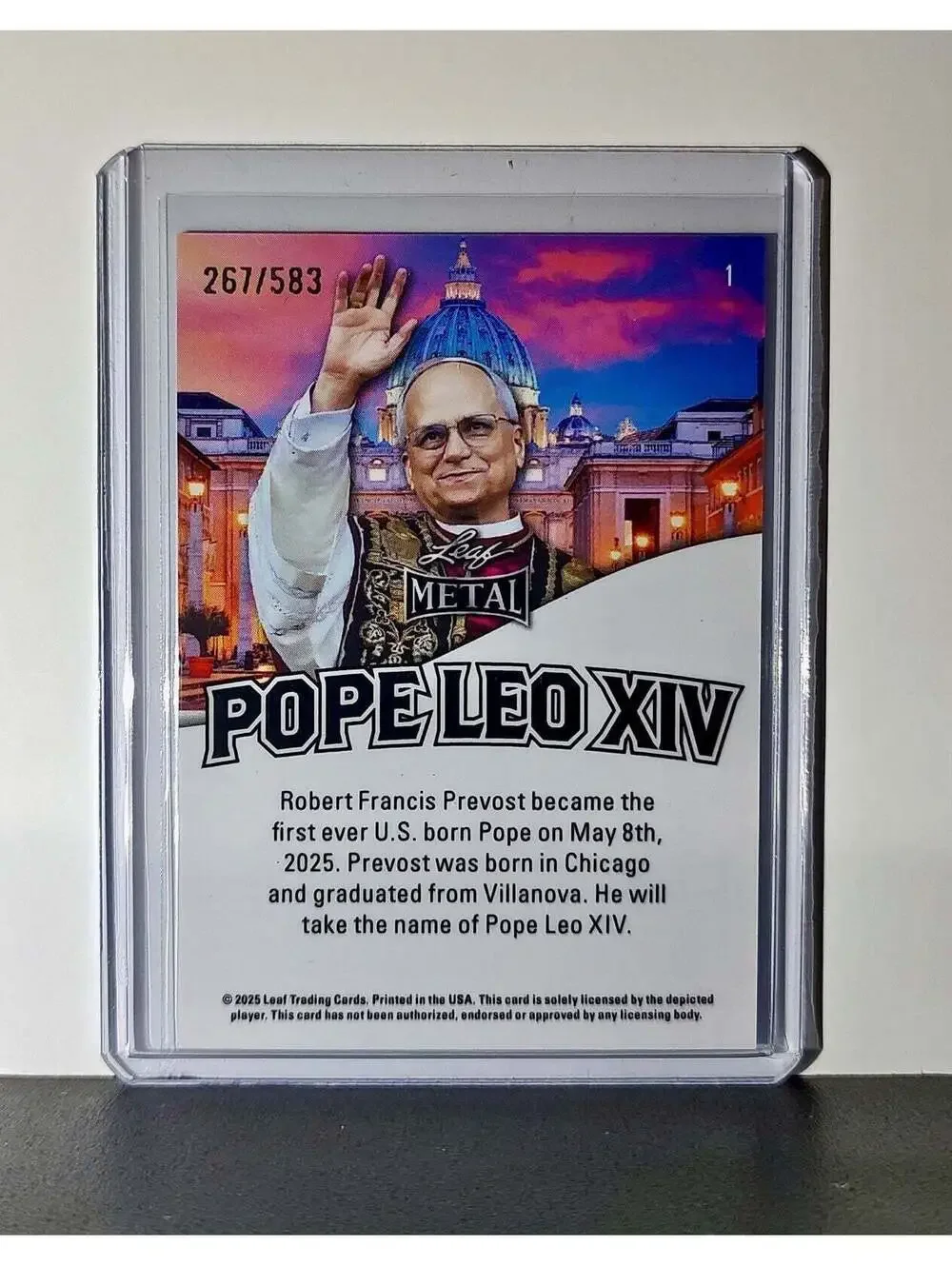 Pope Leo XIV 2025 Leaf Metal Trading Card Snow Parallel /583